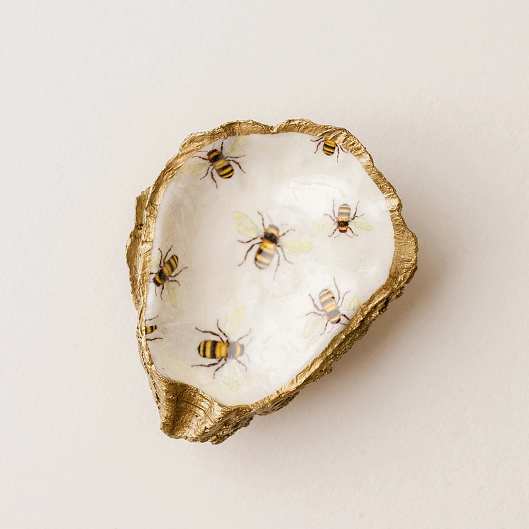 Decoupage Oyster Jewelry Dish: Bee Love