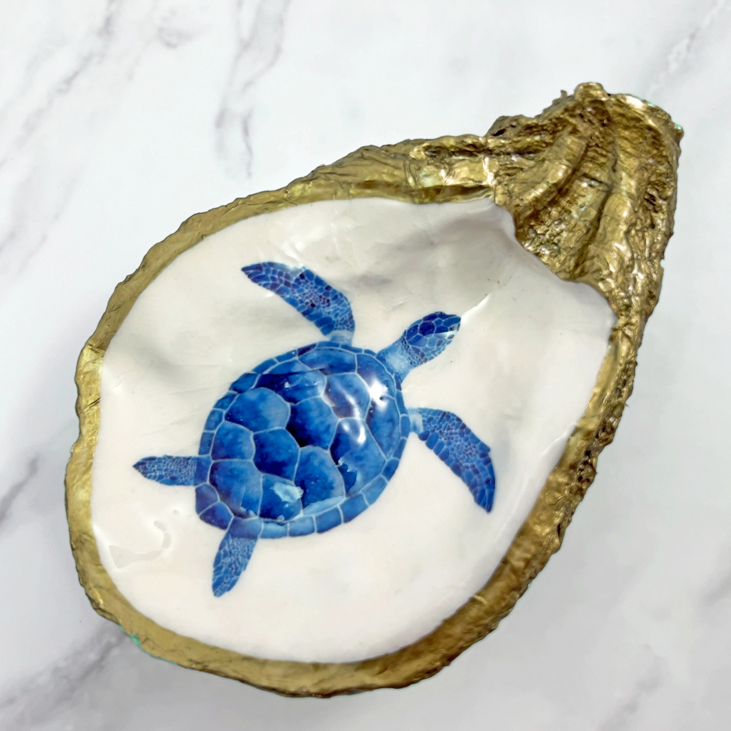 Decoupage Oyster Jewelry Dish: Marine Turtle