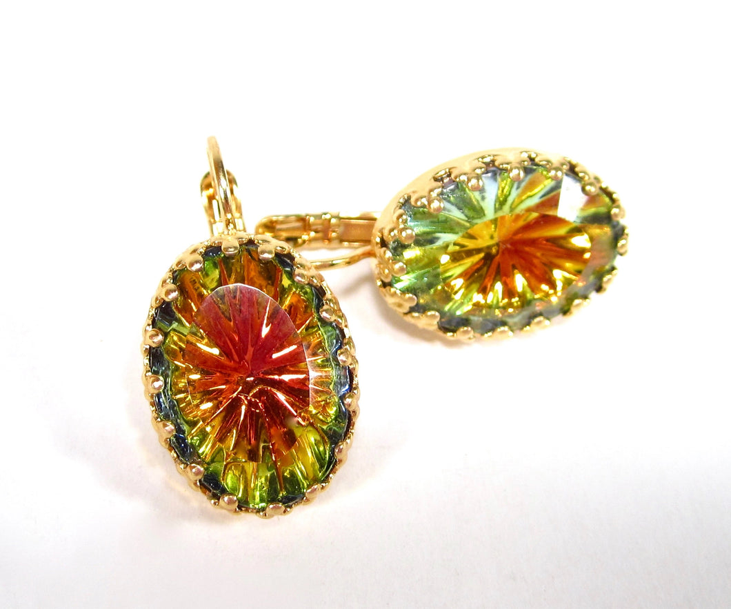 Boucles d'oreilles en verre doré vert orange