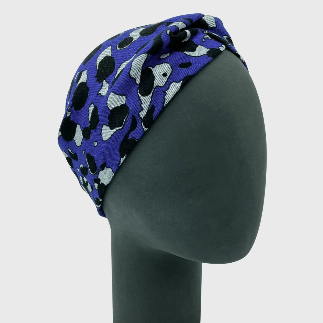 Bandeau Torsadé Léopard Violet en Jersey Ponte