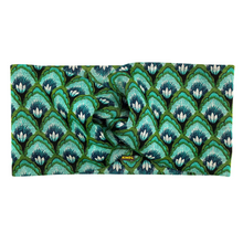 Charger l'image dans la galerie, Bandeau Art déco bleu pétrole/sarcelle, motif coquillage, en ponte jersey
