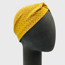 Charger l'image dans la galerie, Bandeau Twist à pois jaune en jersey de coton biologique
