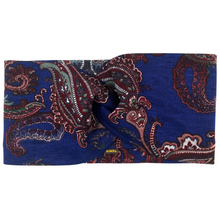 Charger l'image dans la galerie, Bandeau avec torsion paisley bleu marron en jersey Ponte
