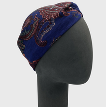 Charger l'image dans la galerie, Bandeau avec torsion paisley bleu marron en jersey Ponte
