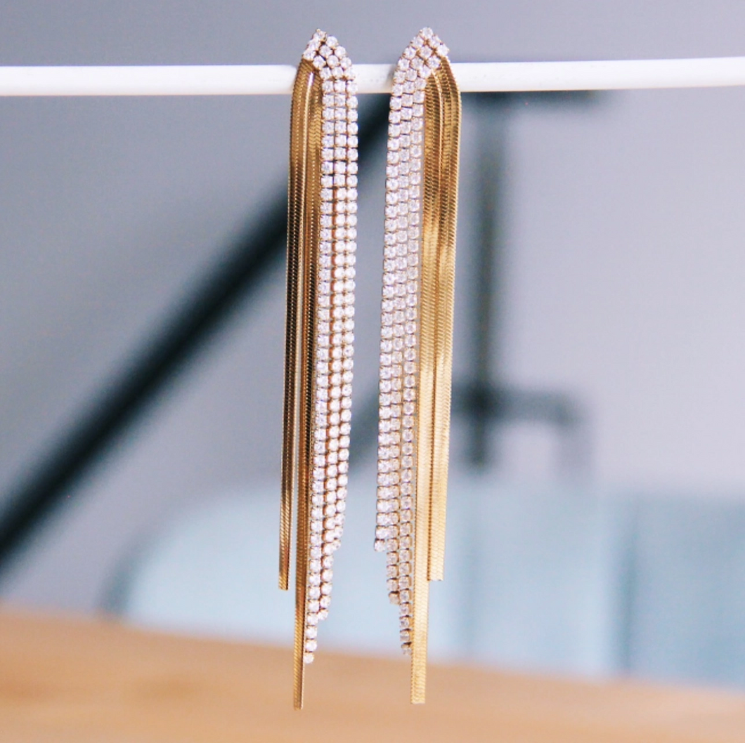 Boucles d'oreilles cascade avec zirconium - or