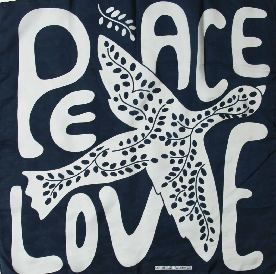 Mini Foulard Peace and Love Marine Navy