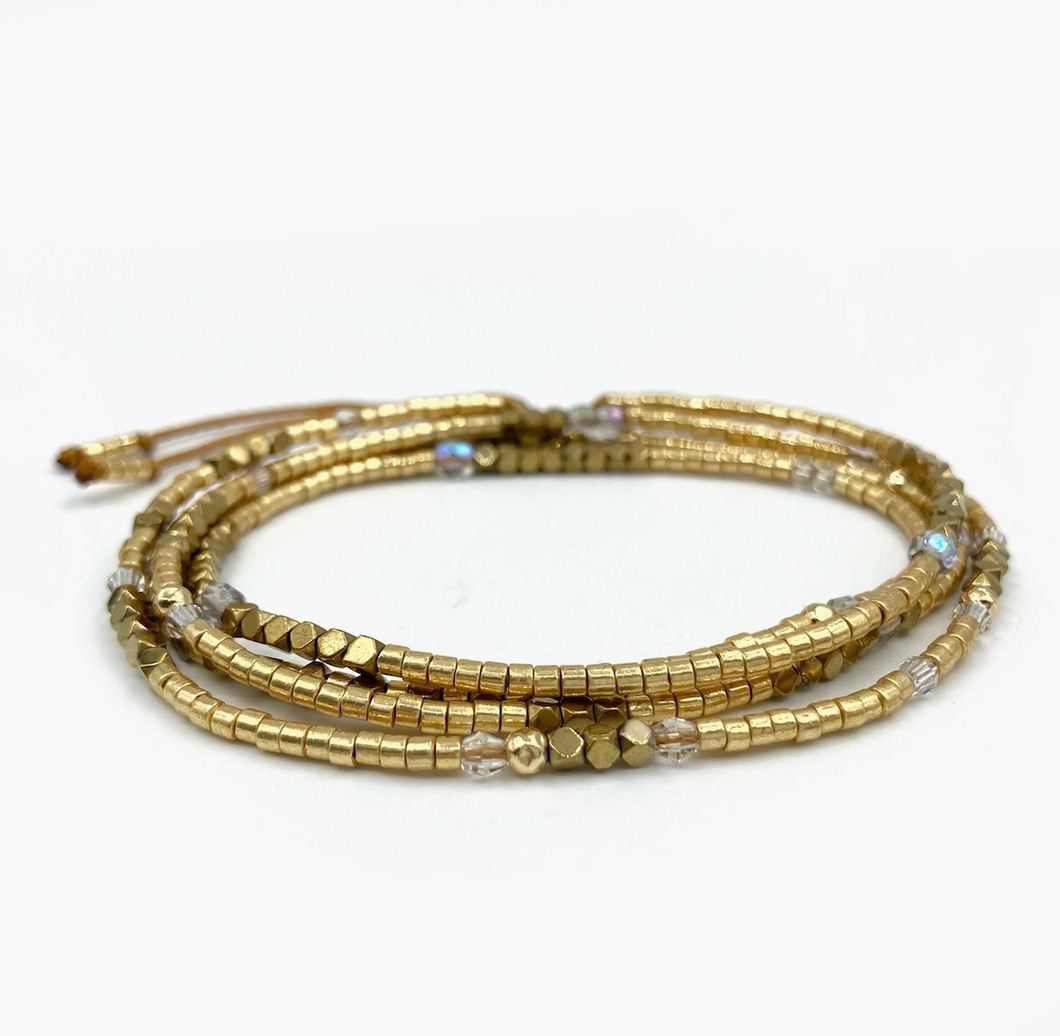 Sautoir / bracelet gold et cristal
