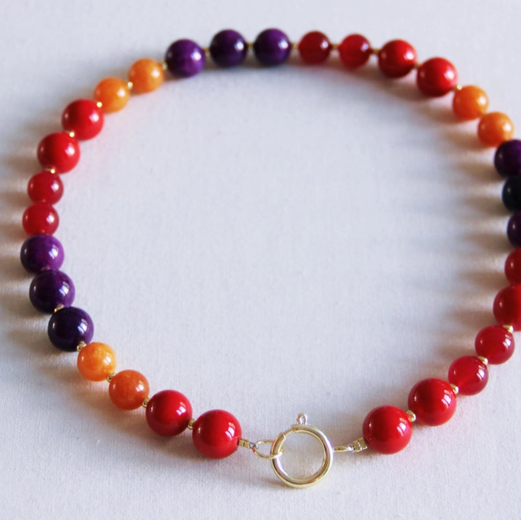 Natural stone bead necklace XL purple/red/orange
