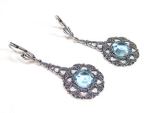 Charger l&#39;image dans la galerie, Boucles d&#39;oreilles Art nouveau féeriques argent ancien bleu
