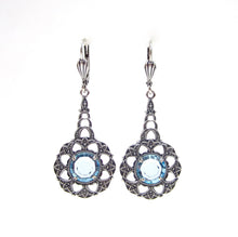 Charger l&#39;image dans la galerie, Boucles d&#39;oreilles Art nouveau féeriques argent ancien bleu

