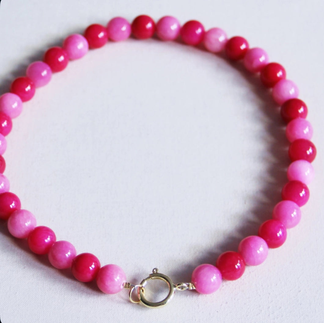 Natural stone bead necklace XL pink/fuchsia