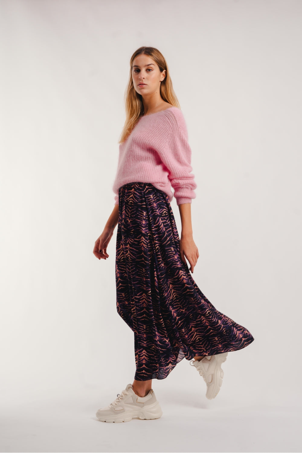 La maxi jupe Kelly Zèbre Mauve
