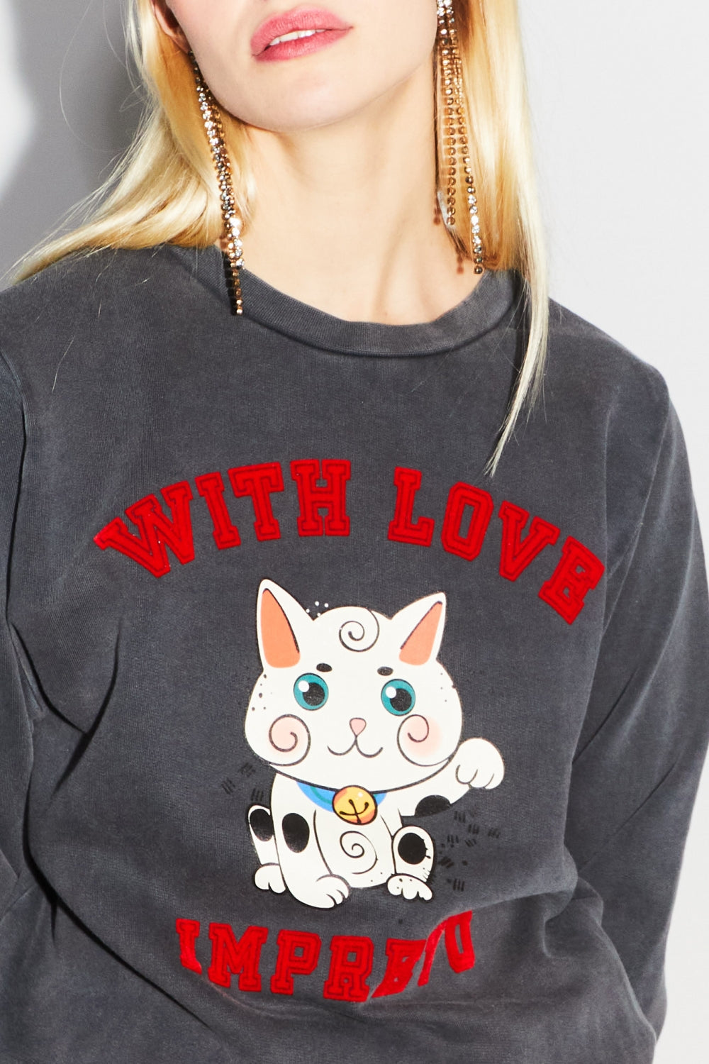 Le sweatshirt Eddie Lucky cat black